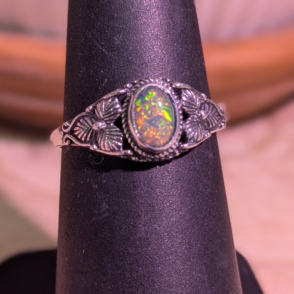 Elegant Sterling Silver Opal Ring 6